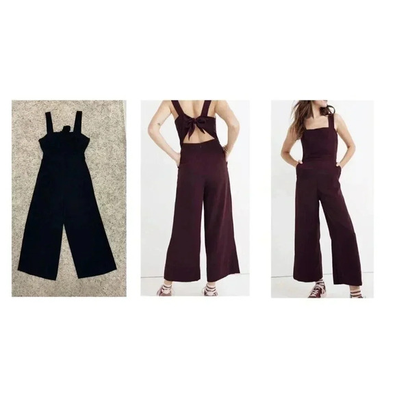MADEWELL Apron Bow-Back Jumpsuit Wide Leg Tie Back in Black Women's Size 2 - Picture 1 of 10